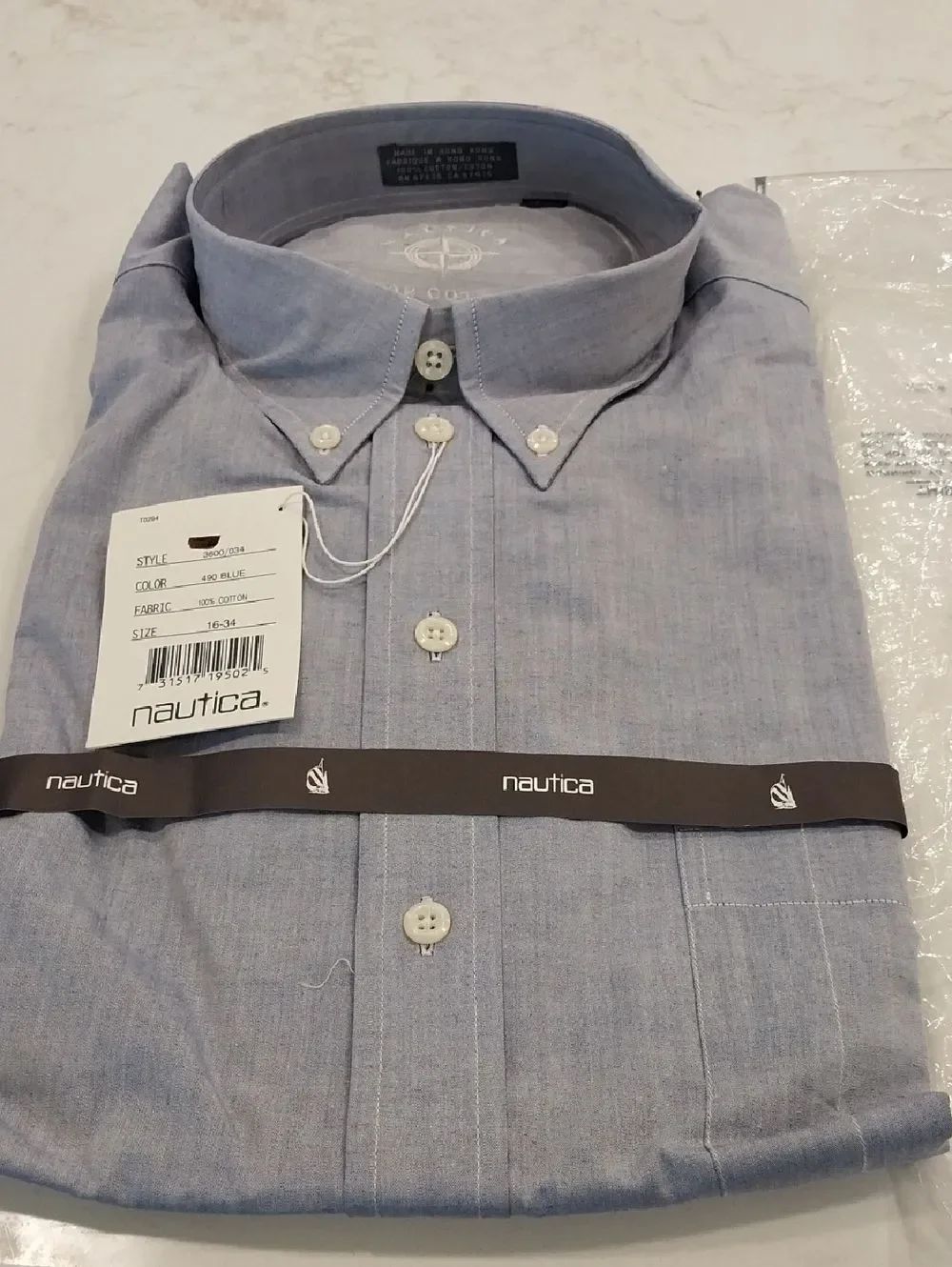 Nautica Light Blue Button-Down Chambray Shirt....New Condition...16/34